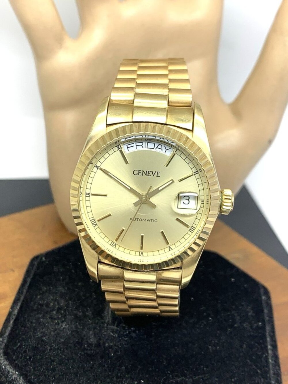 Geneve Men's Watch Vintage Swiss Automatic Day Date 14k Yellow Gold 109.1g 35mm